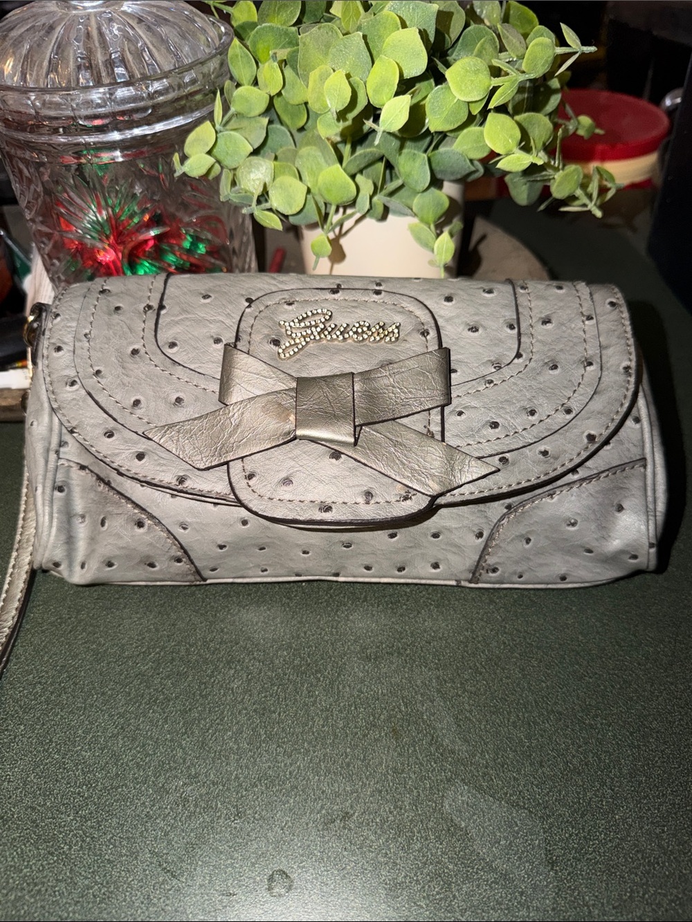 Guess Silver Bow Wristlet Clutch